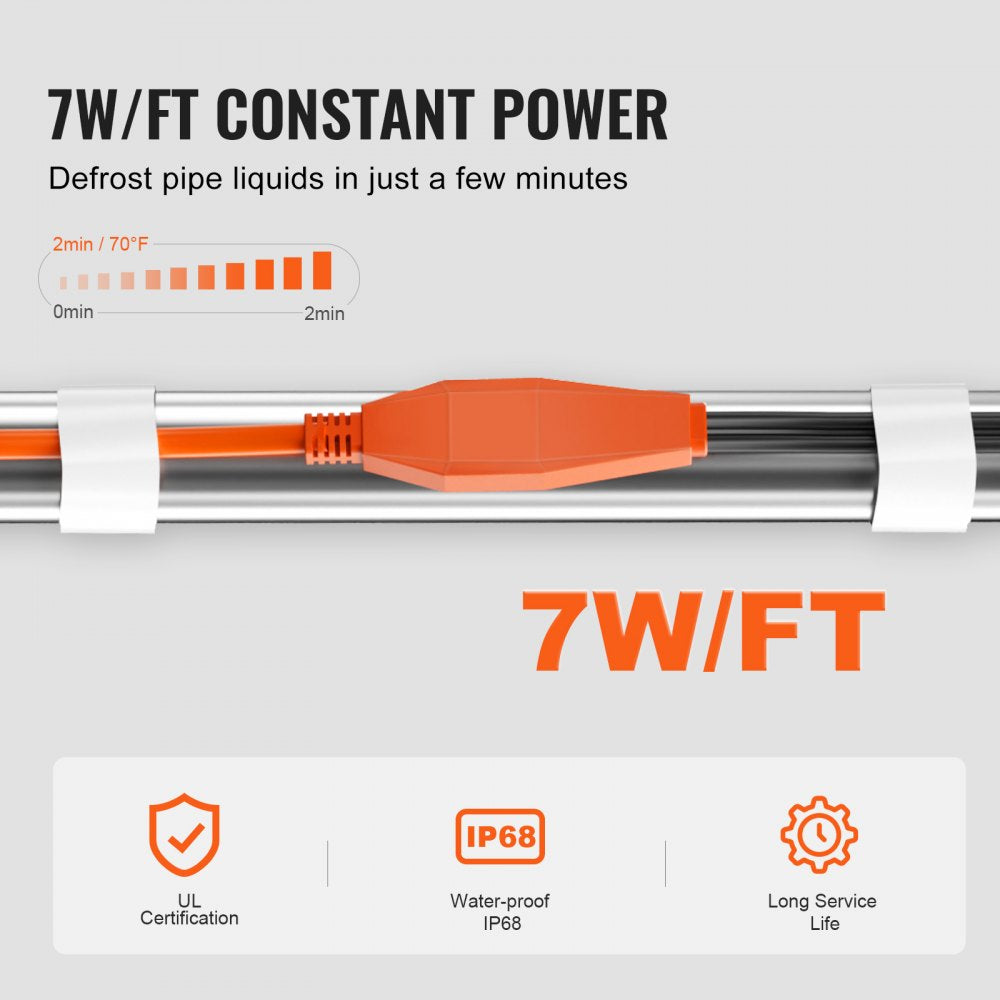 Bostome 6FT pipe heating cable with built-in thermostat and waterproof construction.