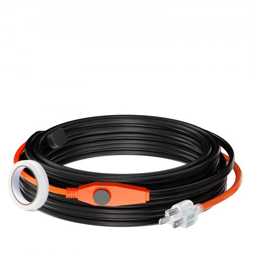 30-foot black pipe heating cable with orange thermostat switch and white plug.