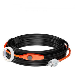 30-foot black pipe heating cable with orange thermostat switch and white plug.