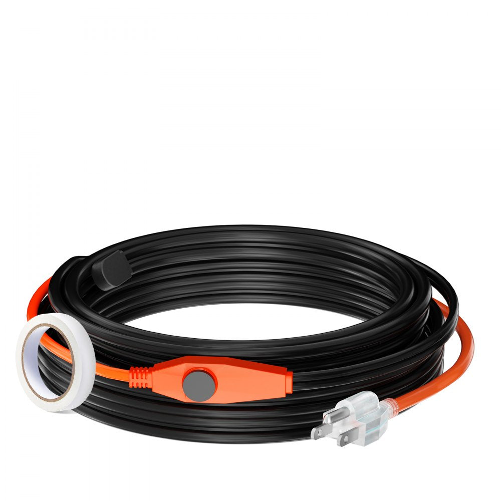 30-foot black pipe heating cable with orange thermostat switch and white plug.