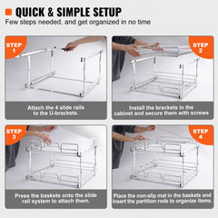 2 Tier 19"W x 20"D Pull Out Cabinet Organizer, Heavy Duty Slide Out Pantry Shelves, Chrome-Plated Steel Roll Out Drawers, Sliding Drawer Storage for Inside Kitchen Cabinet, Bathroom, Under Sink