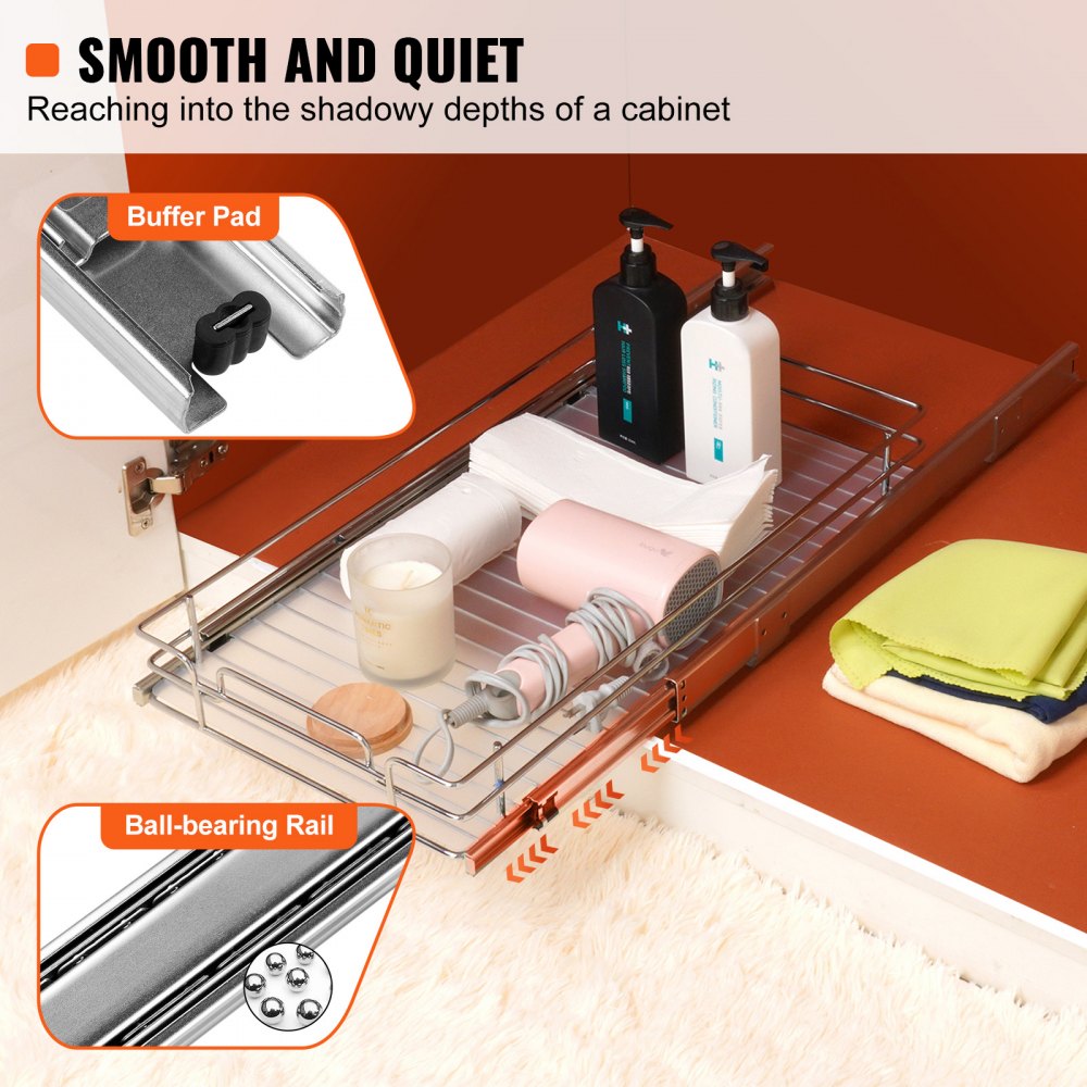 12"W x 17"D Pull Out Cabinet Organizer, Heavy Duty Slide Out Pantry Shelves, Chrome-Plated Steel Roll Out Drawers, Sliding Drawer Storage for Home, Inside Kitchen Cabinet, Bathroom, Under Sink