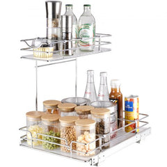 2 Tier 12"W x 17"D Pull Out Cabinet Organizer, Heavy Duty Slide Out Pantry Shelves, Chrome-Plated Steel Roll Out Drawers, Sliding Drawer Storage for Inside Kitchen Cabinet, Bathroom, Under Sink