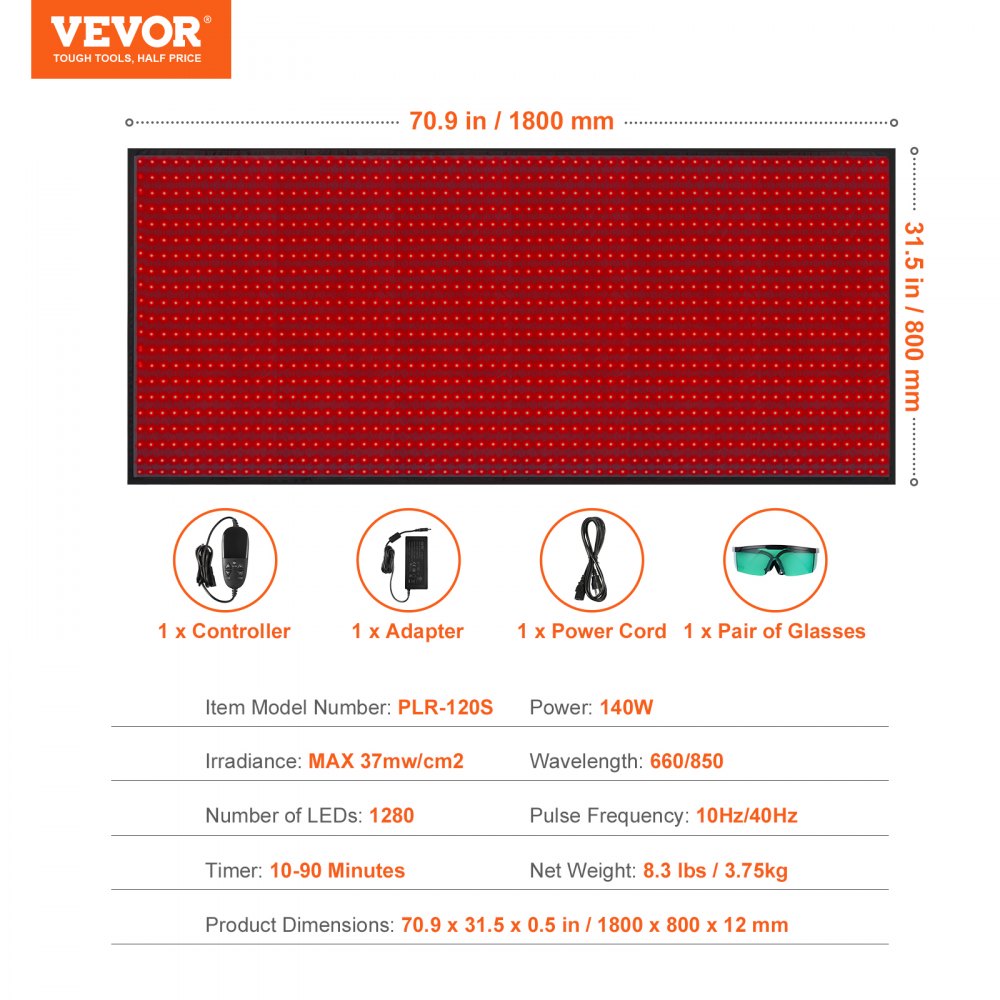 Red Light Therapy Mat for Full Body, 1280PCS 3-Chip LED Light Therapy Pad & Controller, 10/40Hz Pulse, 10-90 Min Timer, 660nm Red & 850nm Near Infrared Light Therapy for Pain Relief, Skin Health