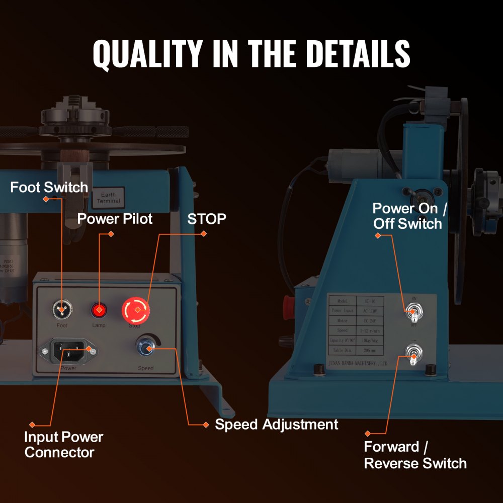 Rotary Welding Positioner 10KG, 0-90° Welding Positioning Turntable Table with 8.1 Inch 3-Jaw Lathe Chuck, 1-12 RPM 20W Portable Welder Positioning Machine for Cutting Grinding Assembly Testing