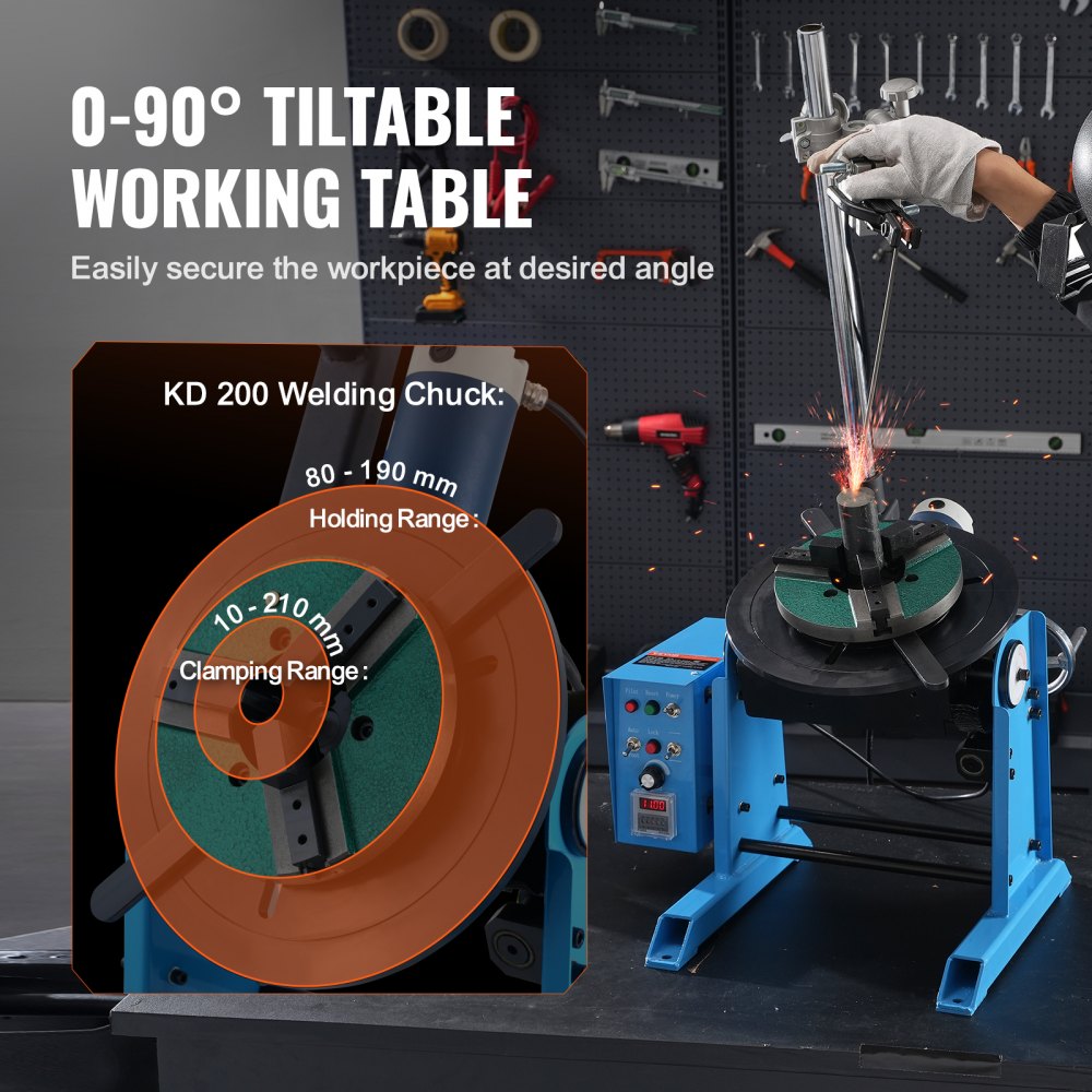 Rotary Welding Positioner 50KG, 0-90° Welding Positioning Turntable Table 0.5-6RPM 120W, with 12.4 Inch 3-Jaw Lathe Chuck & Welding Torch Stand Holder for Cutting, Grinding, Assembly, Testing
