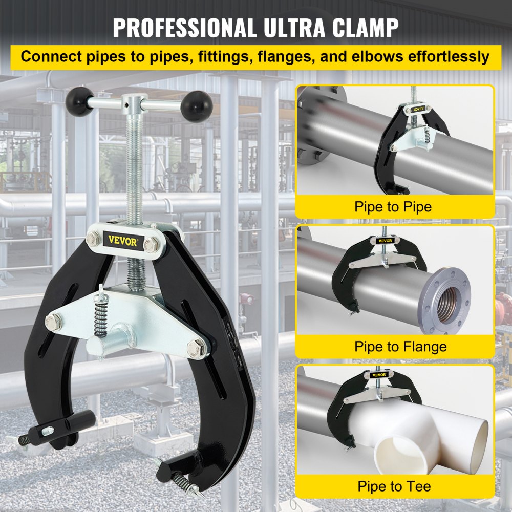 Pipe Clamp, 2 to 6 in, High Strength Ultra Clamp with Quick Acting Screws, Steel Pipe Alignment Tool with Lightweight Design, Black
