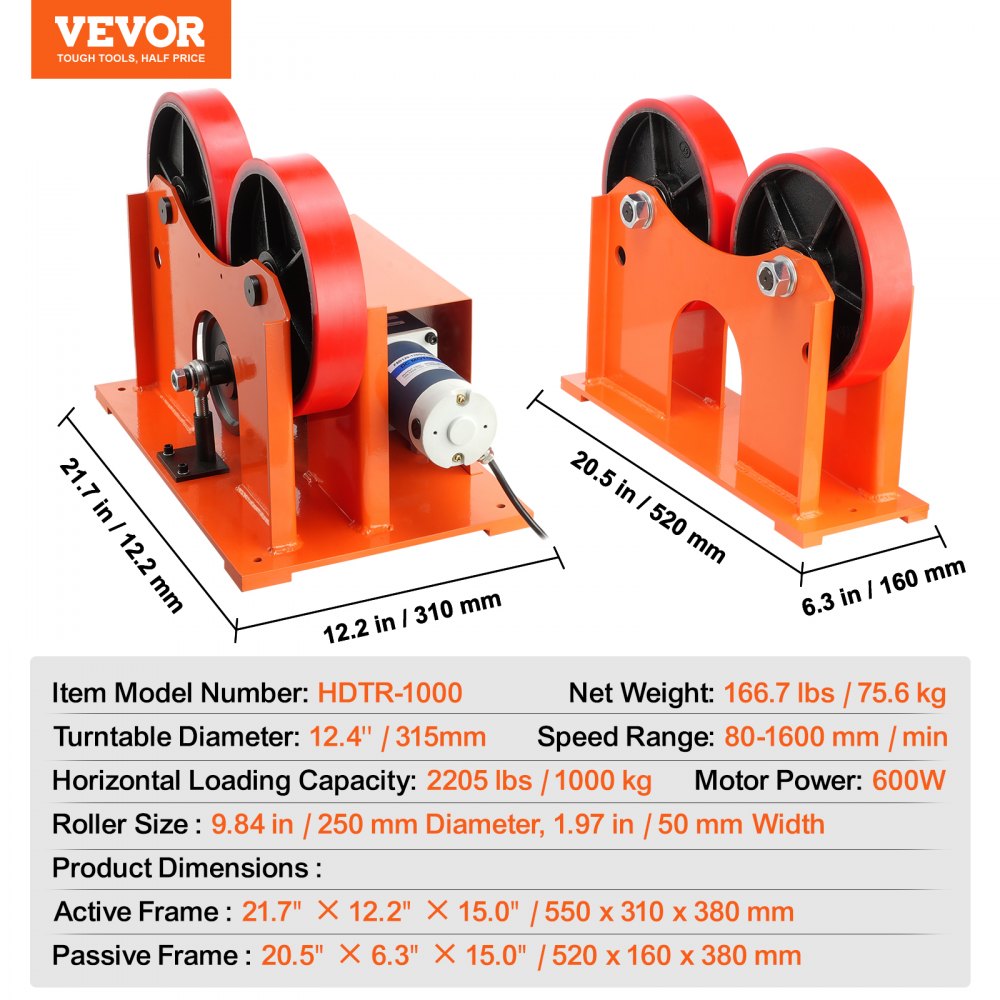 110V Turning Rolls Linkage Roller, 1000KG/2205LBS Loading Welding Turning Roll, 25-1400mm Diameter, 80-1600 mm/min Rotary Welding Positioner & Welding Torch Stand for Welding Equipment Support