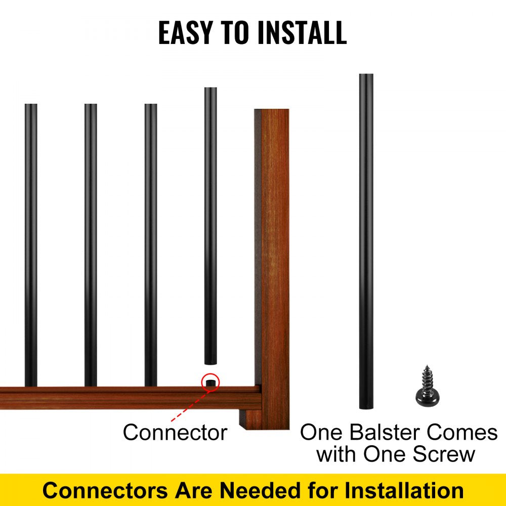 A pack of 51 black aluminum deck balusters, each 26 inches tall, for railing installation.
