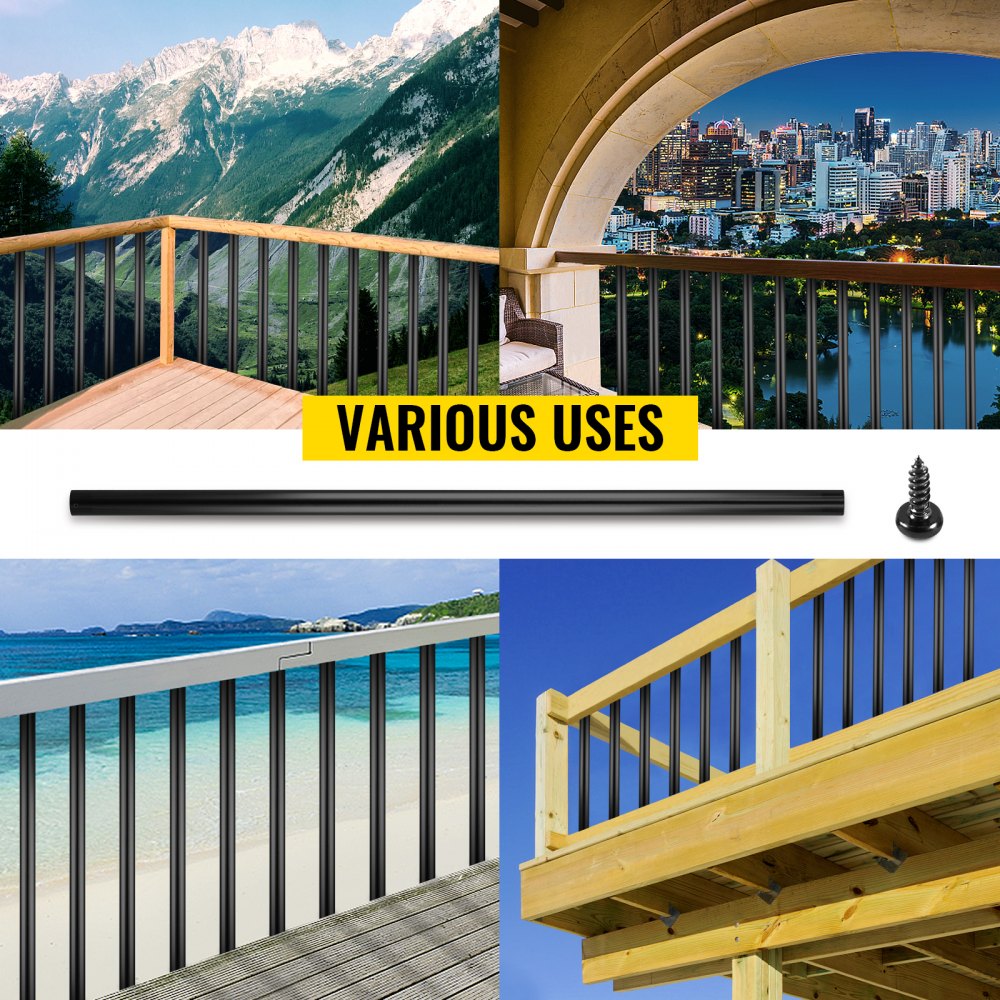 Black aluminum deck balusters, 26 inches tall, in a 51-pack for railing installation.