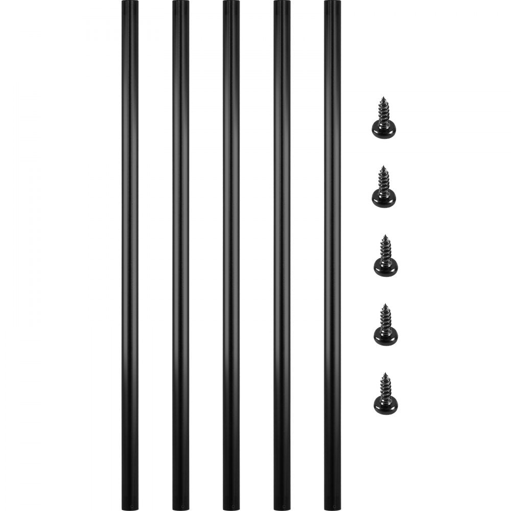 Black aluminum deck balusters, 26 inches long, with a sleek round design and weather-resistant finish.