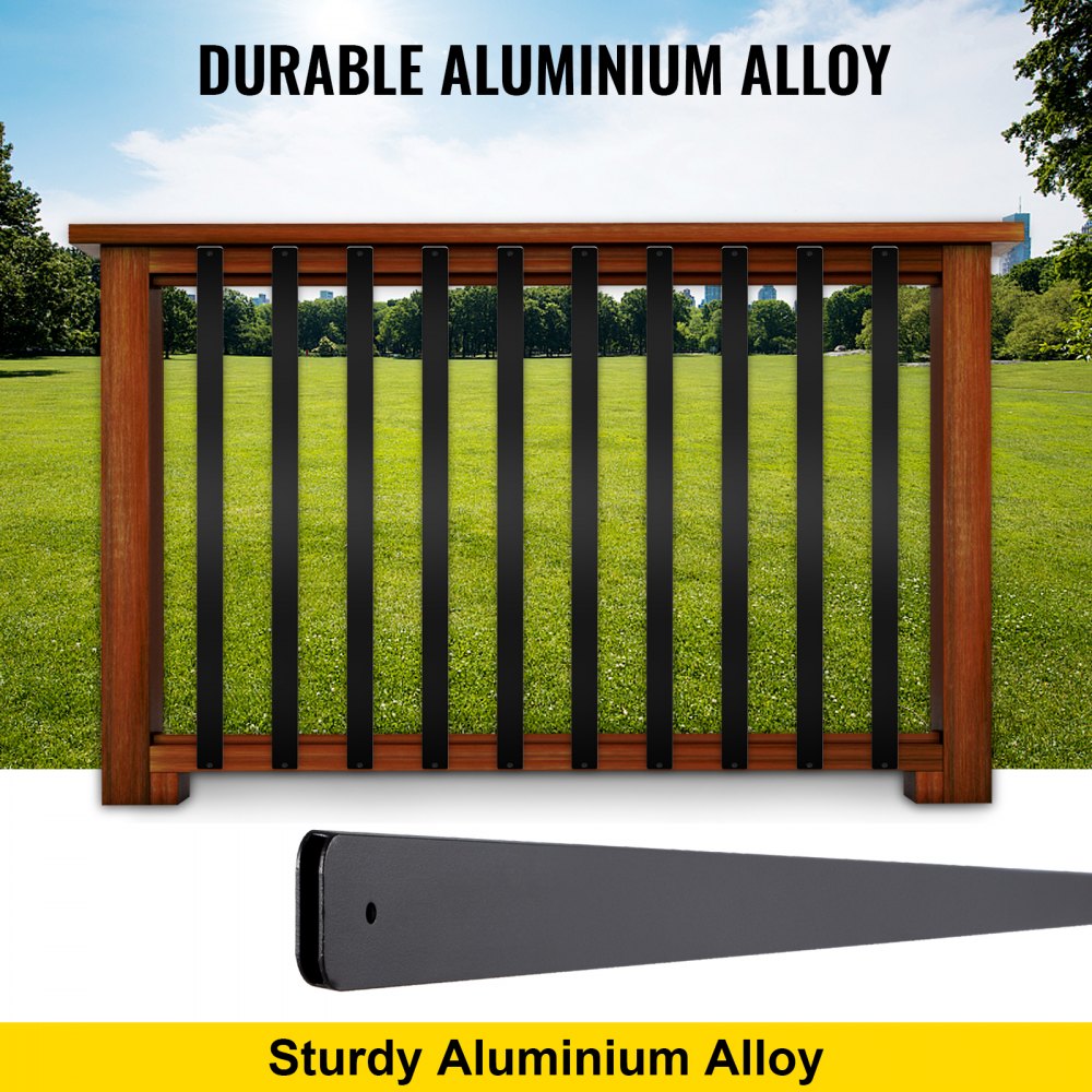 Black aluminum deck balusters, 29.5 inches tall, with a powder-coated finish.