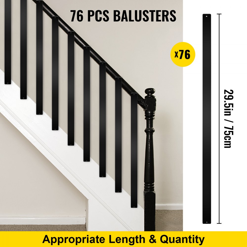 Bostome 76-pack of 29.5" black aluminum deck balusters with a powder-coated finish.