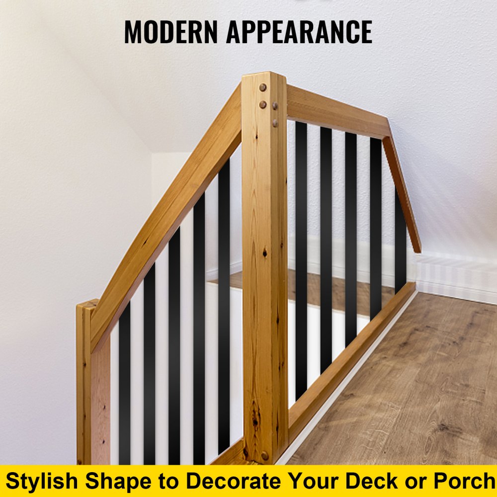Black aluminum deck balusters, 29.5 inches tall, in a 76-pack for railing installation.