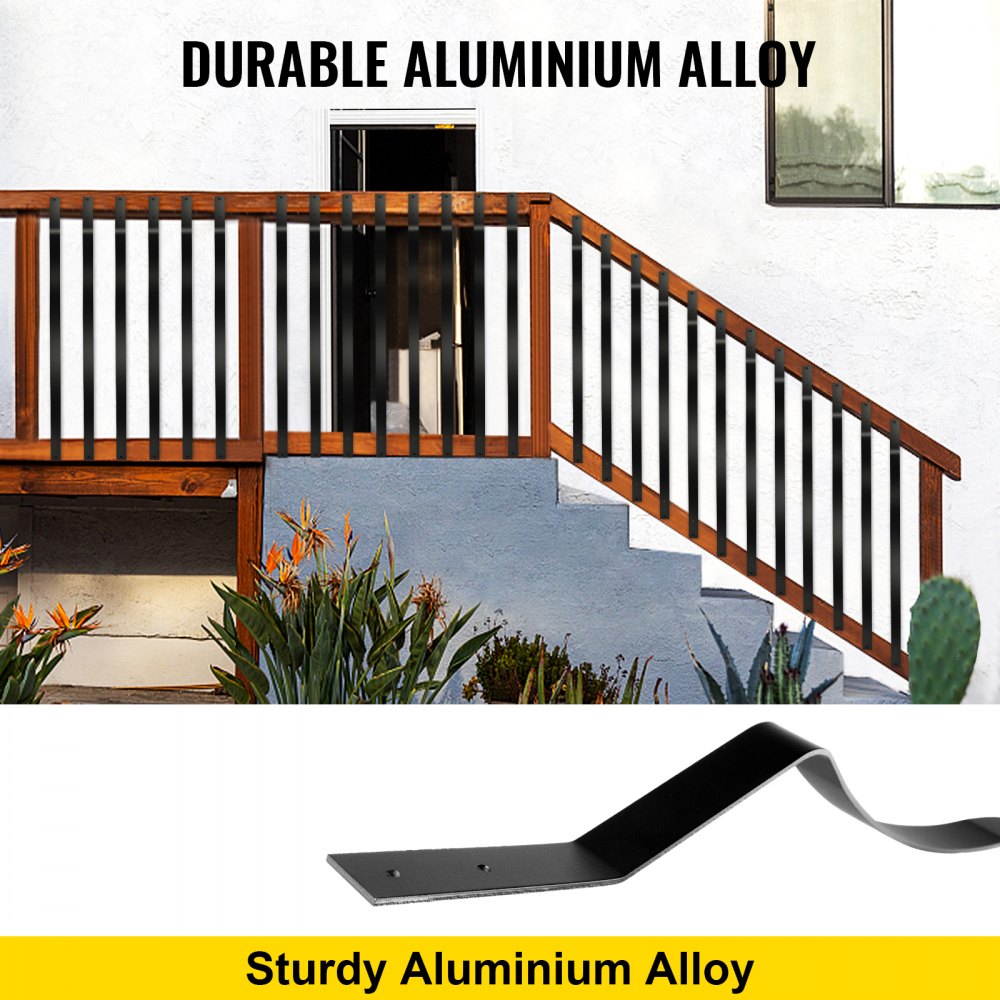 Black aluminum deck balusters, 32.25 inches long, with a modern curved wave design.