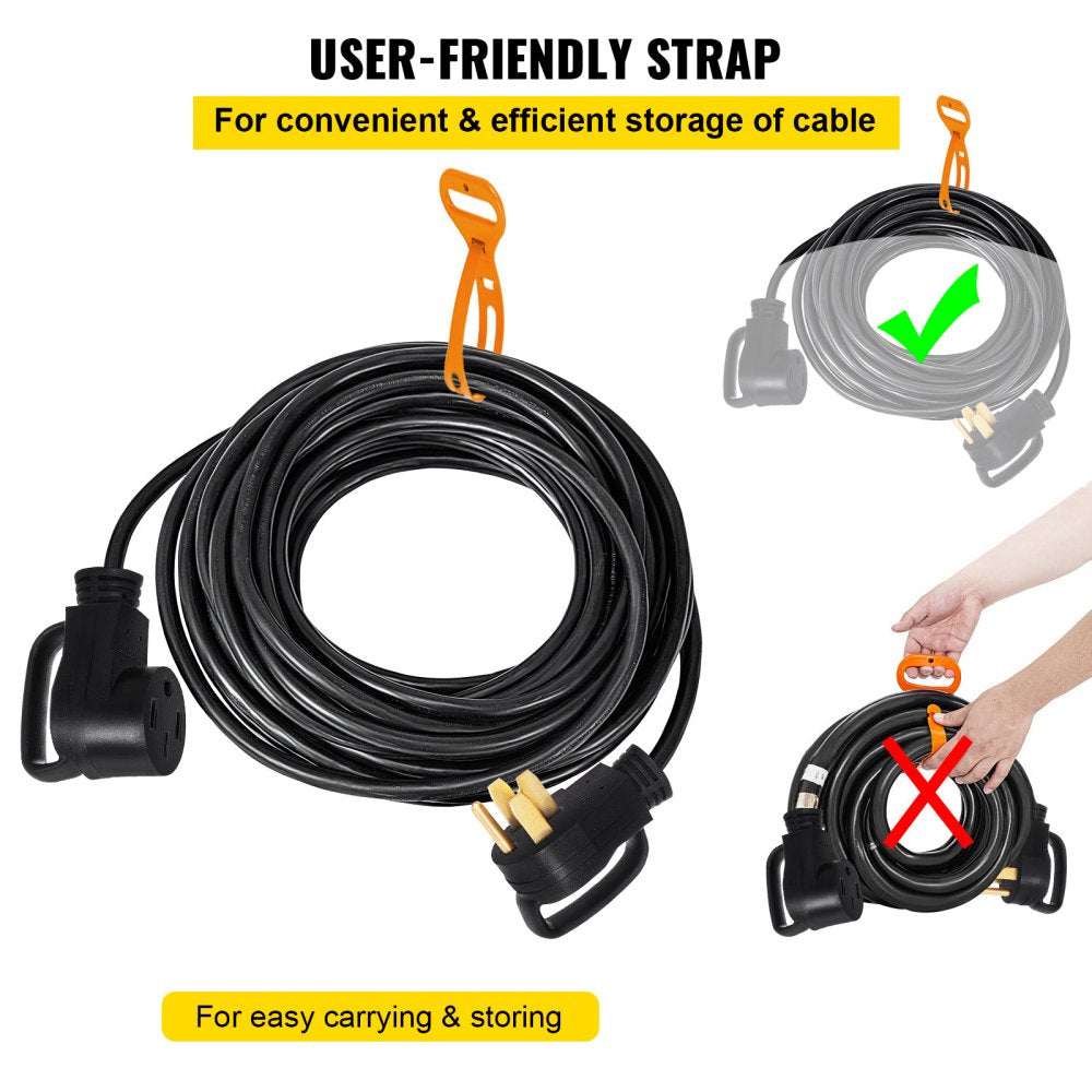 30Ft 50 Amp RV Extension Cord Durable Premium Power Cord RV 26.5mm Wire Diameter Extension Cord Copper Wire RV Cord Power Supply Cable for Trailer Motorhome Camper with Handles