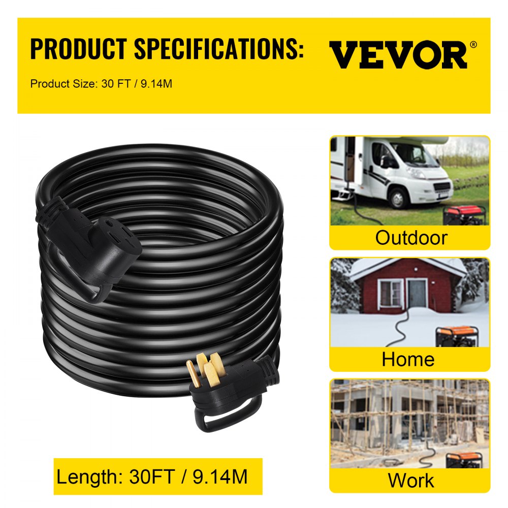 30Ft 50 Amp RV Extension Cord Durable Premium Power Cord RV 26.5mm Wire Diameter Extension Cord Copper Wire RV Cord Power Supply Cable for Trailer Motorhome Camper with Handles