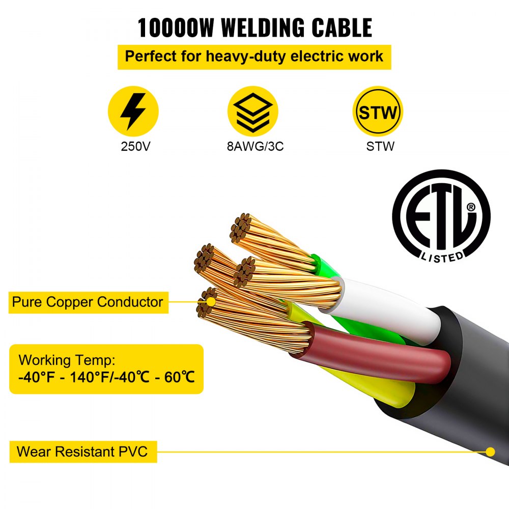 Welder Extension Cord 40Amp 25ft 250V, Welding Power Cord with NEMA 6-50 Plug 8 Gauge 3 Prong for MIG,Lincoln,Plasma,Miller,TIG