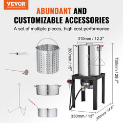 Turkey Deep Fryer, 30-qt Turkey & 10-qt Fish Steamer Cooker Set, Outdoor Aluminum Seafood Frying Pot, 54,000 BTU Burner Propane Gas Boiler, Includes Baskets, Perforated Poultry Rack, Thermometer