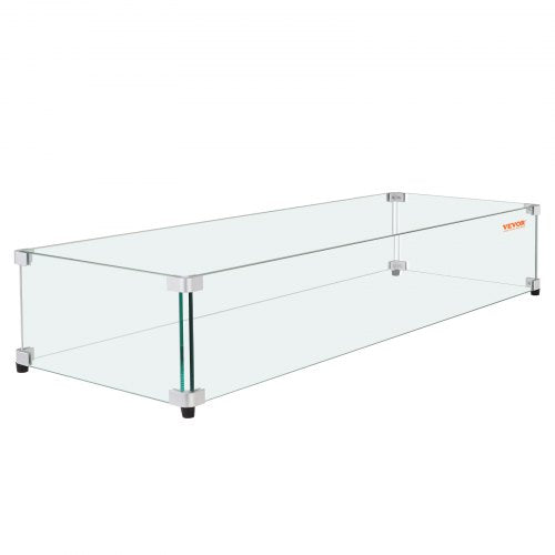 Glass Wind Guard for Rectangular Fire Pit Table 44 x 14 x 7.5 Inch, 0.31 inch Thick and Sturdy Tempered Glass Panel with Hard Aluminum Corner Bracket & Rubber Feet, Easy to Assemble
