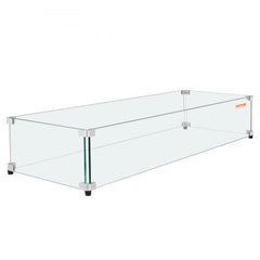 Glass Wind Guard for Rectangular Fire Pit Table 44 x 14 x 7.5 Inch, 0.31 inch Thick and Sturdy Tempered Glass Panel with Hard Aluminum Corner Bracket & Rubber Feet, Easy to Assemble