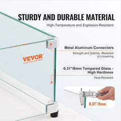 Glass Wind Guard for Rectangular Fire Pit Table 44 x 14 x 7.5 Inch, 0.31 inch Thick and Sturdy Tempered Glass Panel with Hard Aluminum Corner Bracket & Rubber Feet, Easy to Assemble