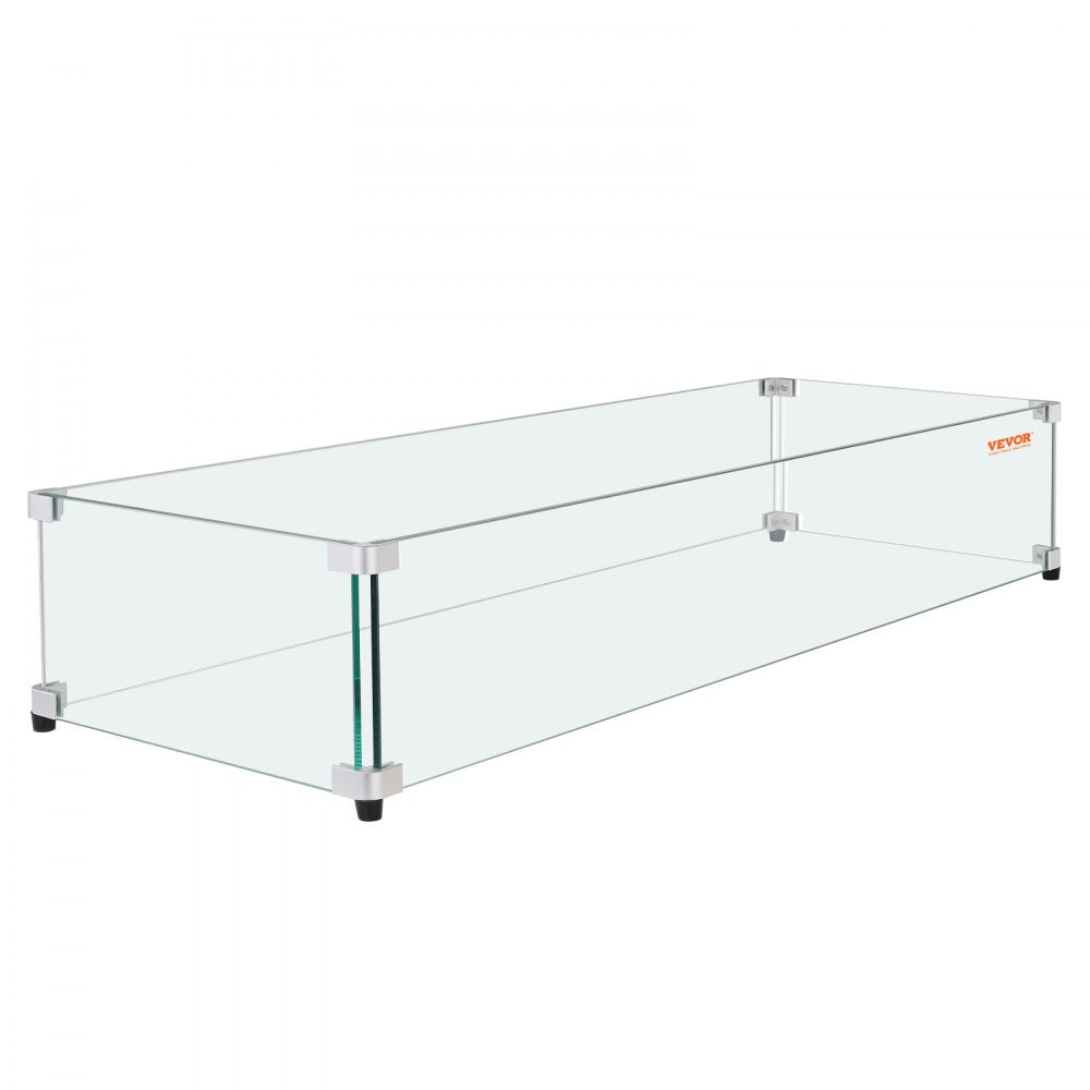 Glass Wind Guard for Rectangular Fire Pit Table 44 x 14 x 7.5 Inch, 0.31 inch Thick and Sturdy Tempered Glass Panel with Hard Aluminum Corner Bracket & Rubber Feet, Easy to Assemble