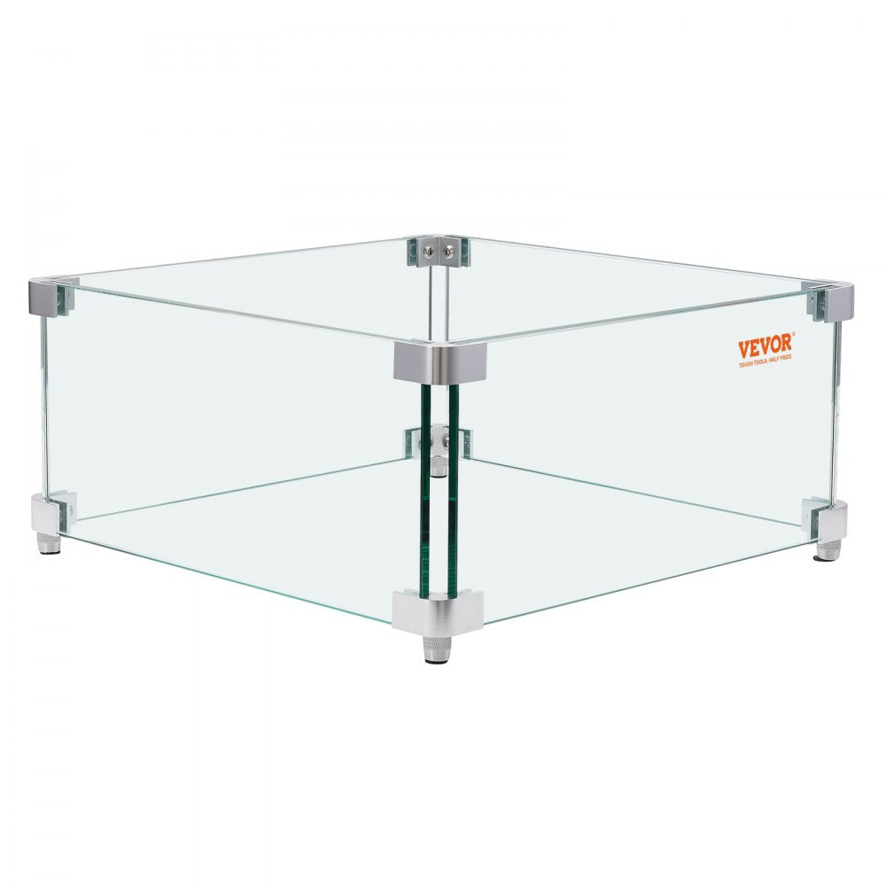 15x15x7 inch tempered glass wind guard for square fire pits with aluminum brackets.