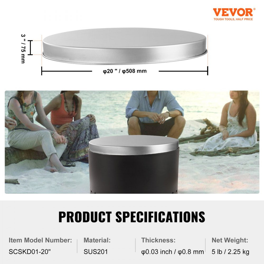 Fire Pit Cover Lid, 20" Portable Firepit Spark Screen,Stainless Steel Steel Metal Cover, Easy-Opening Outdoor Wood Burning and Camping Stove Accessory, for Outdoor Patio Fire Pits Backyard