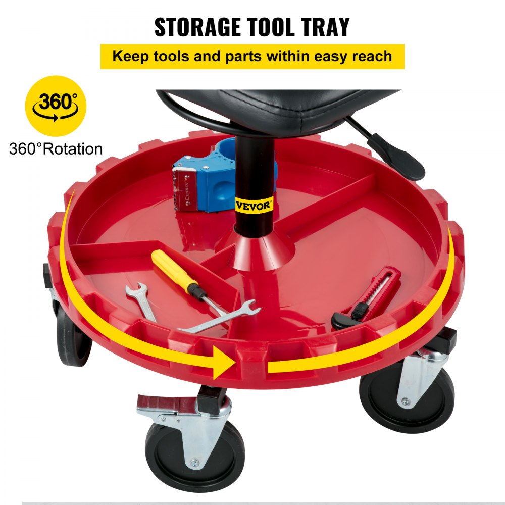 Rolling Gear Seat, 300LBS Capacity, 18"-23" Height Adjustable, Mobile Mechanic Garage Stool with Tool Tray and 5" Casters, Pneumatic Stool for Workshop, Garage, Auto Repair Shop