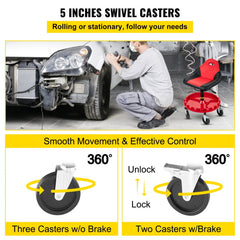 Rolling Gear Seat, 300LBS Capacity, 18"-23" Height Adjustable, Mobile Mechanic Garage Stool with Tool Tray and 5" Casters, Pneumatic Stool for Workshop, Garage, Auto Repair Shop
