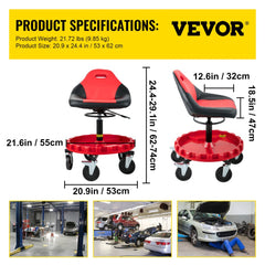 Rolling Gear Seat, 300LBS Capacity, 18"-23" Height Adjustable, Mobile Mechanic Garage Stool with Tool Tray and 5" Casters, Pneumatic Stool for Workshop, Garage, Auto Repair Shop