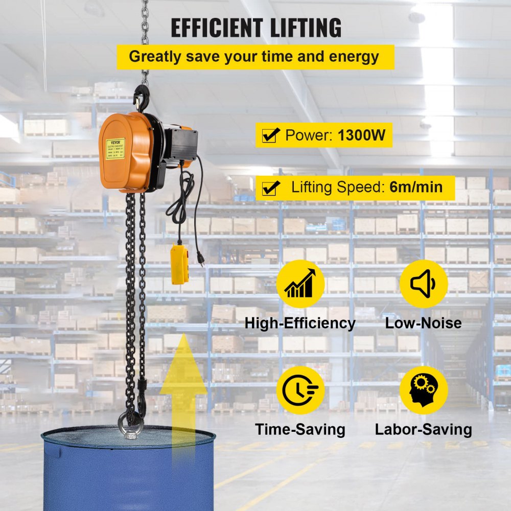 Electric Chain Hoist, 1100lbs Winch with 10FT Wired Remote Control, 110V Overhead Crane Garage Ceiling Pulley, 1300W Lifting Power System w/Emergency Stop Switch, 15 Feet Max. Pulling Height