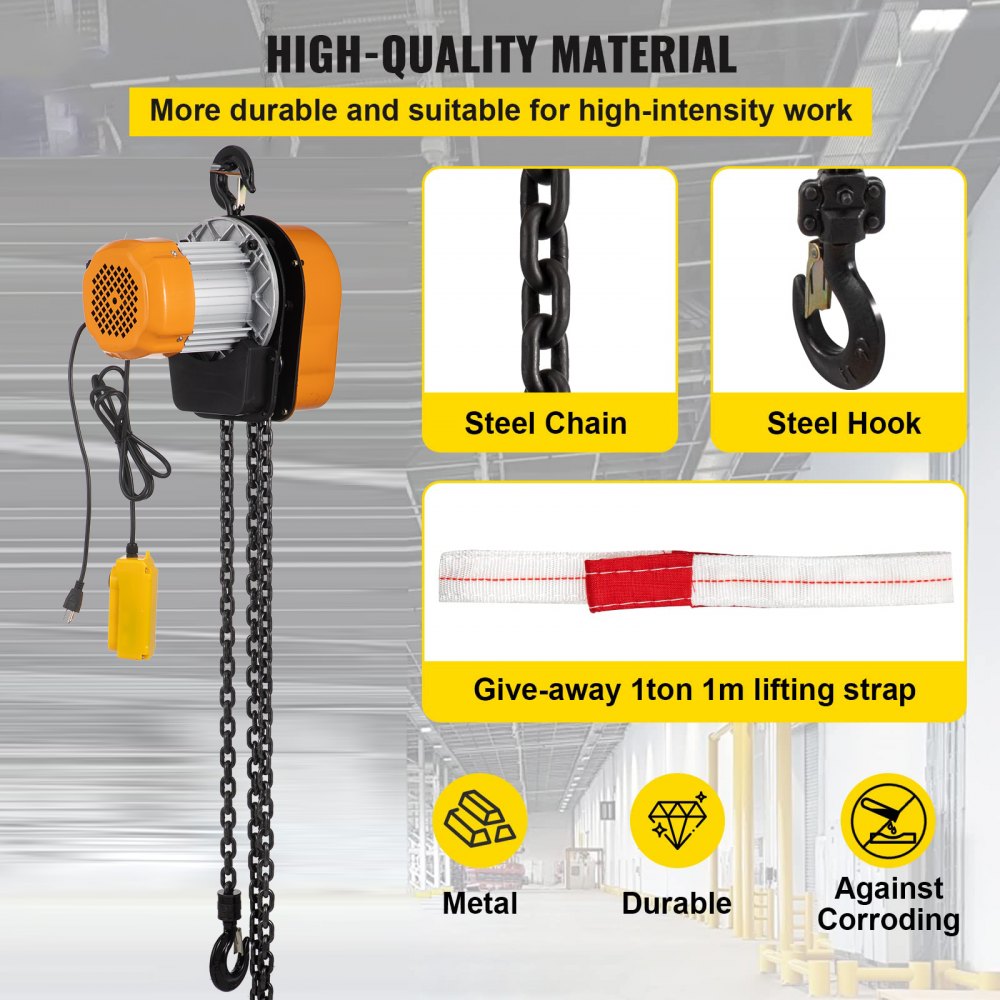 Electric Chain Hoist, 1100lbs Winch with 10FT Wired Remote Control, 110V Overhead Crane Garage Ceiling Pulley, 1300W Lifting Power System w/Emergency Stop Switch, 15 Feet Max. Pulling Height