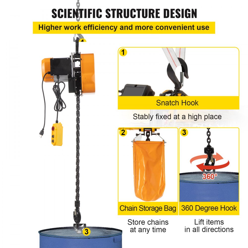 Electric Chain Hoist, 1100lbs Winch with 10FT Wired Remote Control, 110V Overhead Crane Garage Ceiling Pulley, 1300W Lifting Power System w/Emergency Stop Switch, 15 Feet Max. Pulling Height