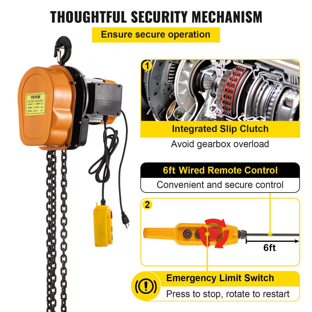 Electric Chain Hoist, 1100lbs Winch with 10FT Wired Remote Control, 110V Overhead Crane Garage Ceiling Pulley, 1300W Lifting Power System w/Emergency Stop Switch, 15 Feet Max. Pulling Height