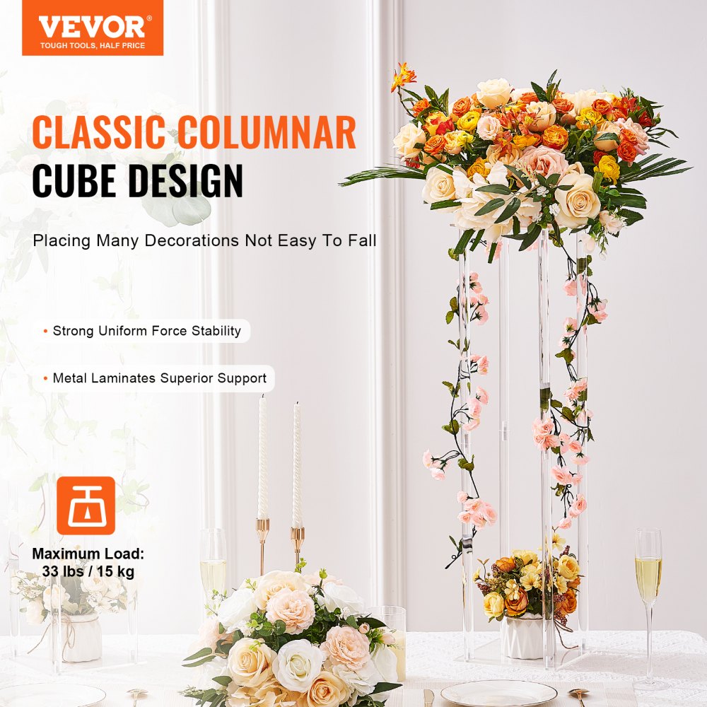 10PCS 23.6inch High Wedding Flower Stand, With Acrylic Laminate,Acrylic Vase Column Geometric Centerpiece Stands, Floral Display Rack for T-Stage Events Reception, Party Decoration Home