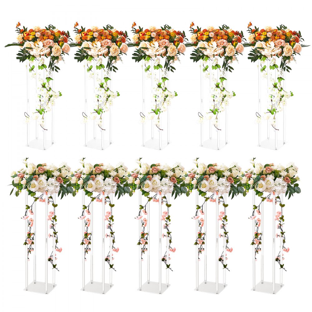 10PCS 23.6inch High Wedding Flower Stand, With Acrylic Laminate,Acrylic Vase Column Geometric Centerpiece Stands, Floral Display Rack for T-Stage Events Reception, Party Decoration Home
