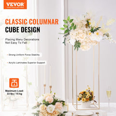 2PCS 31.5inch High Wedding Flower Stand, Metal Vase Column Geometric Centerpiece Stands, Gold Rectangular Floral Display Rack for T-Stage Events Reception, Party Decoration Home