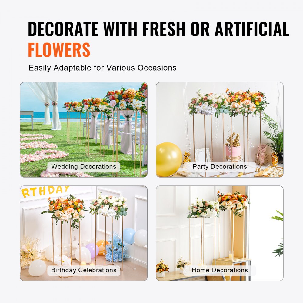 10PCS 31.5inch High Wedding Flower Stand, With Acrylic Laminate,Metal Vase Column Geometric Centerpiece Stands, Gold Rectangular Floral Display Rack for Events Reception, Party Decoration