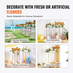 10PCS 31.5inch High Wedding Flower Stand, With Acrylic Laminate,Metal Vase Column Geometric Centerpiece Stands, Gold Rectangular Floral Display Rack for Events Reception, Party Decoration