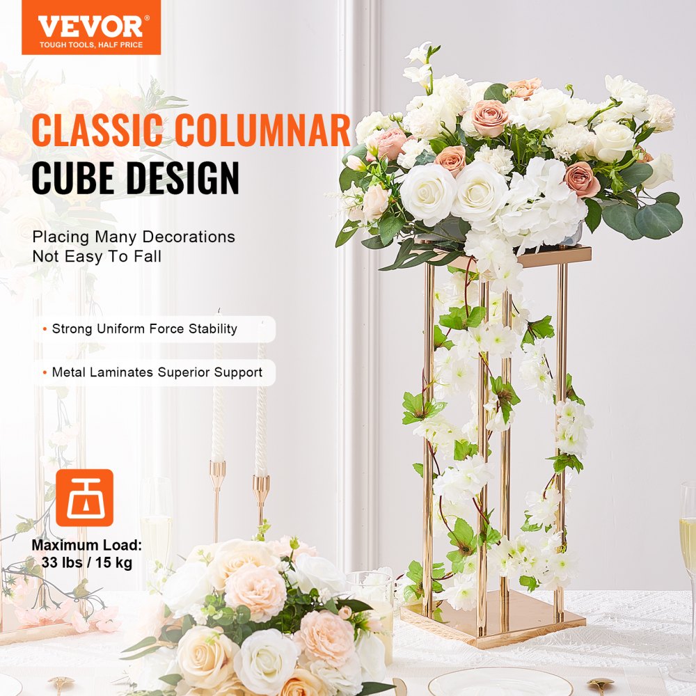 4PCS Gold Metal Column Wedding Flower Stand, 23.6inch High With Metal Laminate, Vase Geometric Centerpiece Stands, Cylindrical Floral Display Rack for Events Reception, Party Road Leads