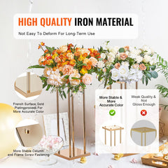 4PCS Gold Metal Column Wedding Flower Stand, 23.6inch High With Metal Laminate, Vase Geometric Centerpiece Stands, Cylindrical Floral Display Rack for Events Reception, Party Road Leads
