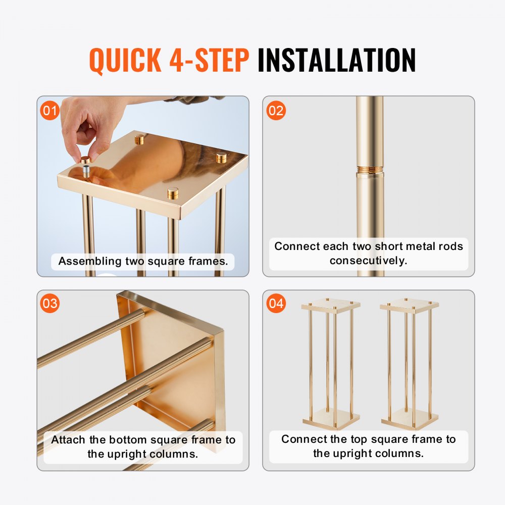 4PCS Gold Metal Column Wedding Flower Stand, 23.6inch High With Metal Laminate, Vase Geometric Centerpiece Stands, Cylindrical Floral Display Rack for Events Reception, Party Road Leads
