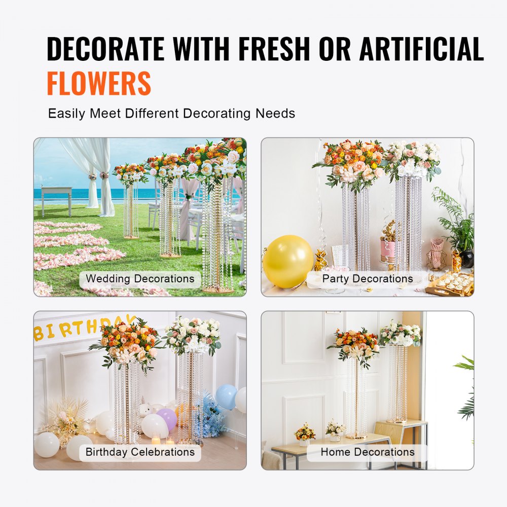 2PCS 35.43inch /90cm Tall Crystal Wedding Flowers Stand, Luxurious Centerpieces Flower Vases Crystal Gold Vase Metal, Perfect for T-stage Wedding Party Ceremony Dinner Event Hotel Home Decor