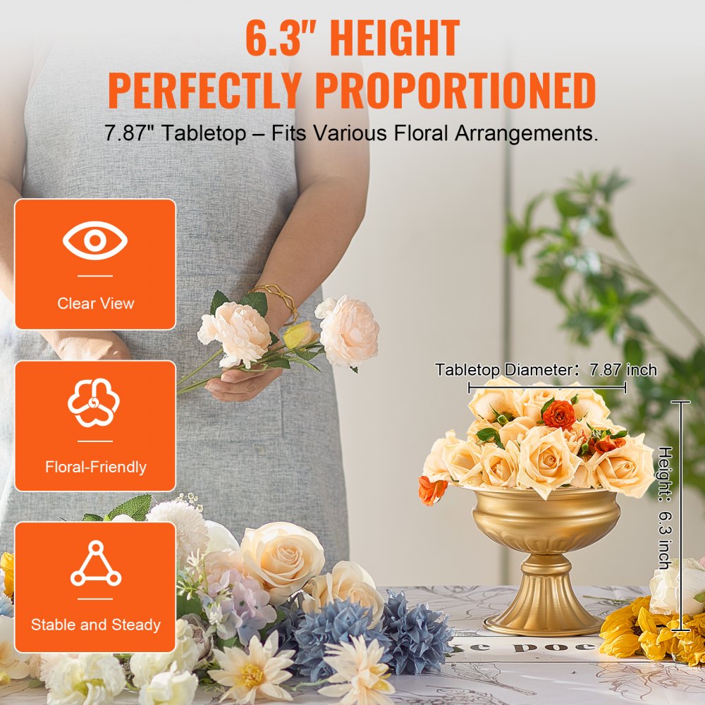 10PCS 16cm/6.3” Wedding Flower Vase Metal Gold Floral Stand for Table