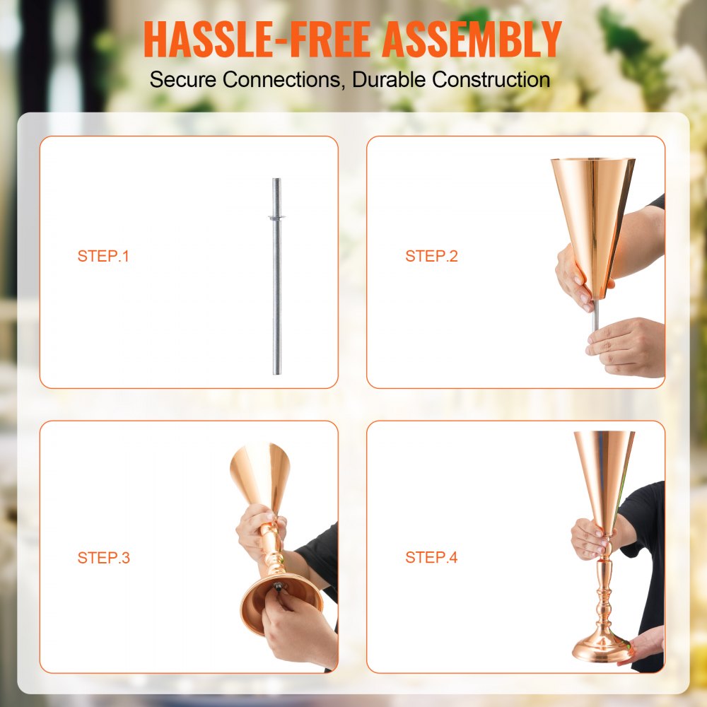 10PCS 43cm/16.9” Tall Wedding Flower Vase Metal Gold Trumpet for Tables