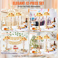 12PCS 49cm/19.3” Tall Crystal Wedding Flower Stand Vase for Party Decor