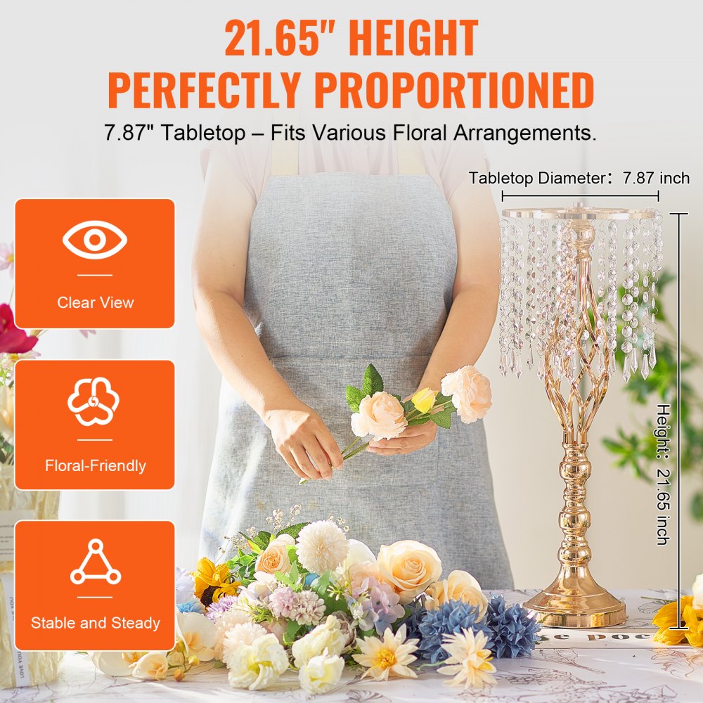 2PCS 55cm/21.65” Tall Crystal Wedding Flower Stand Vase for Party Decor