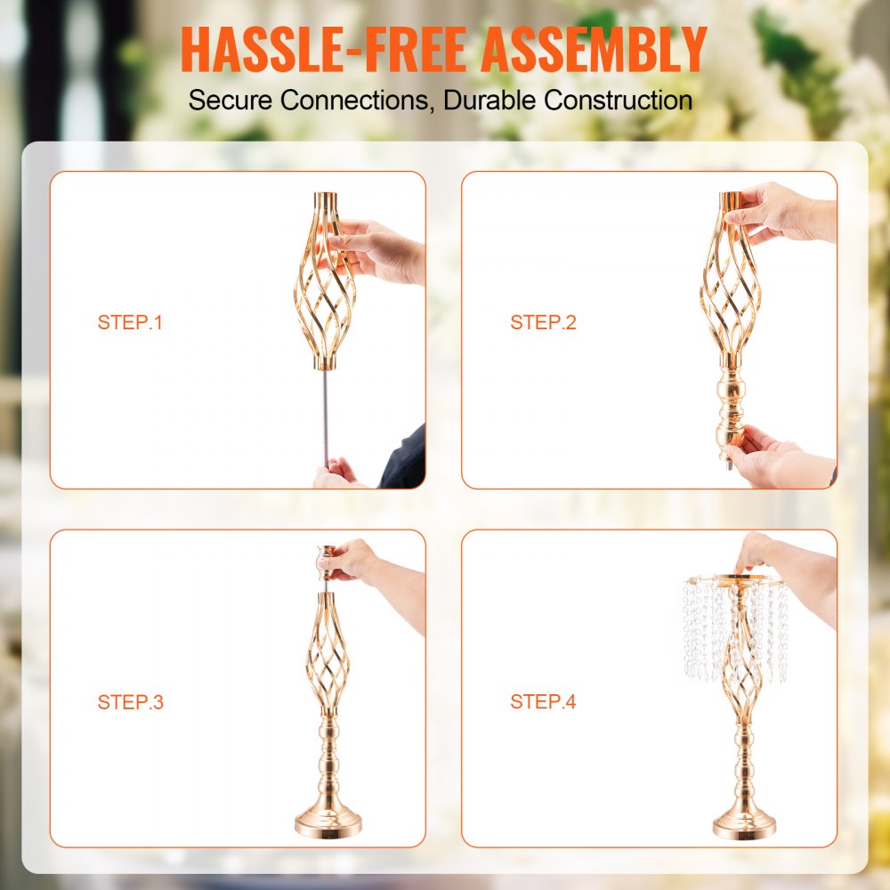 2PCS 55cm/21.65” Tall Crystal Wedding Flower Stand Vase for Party Decor